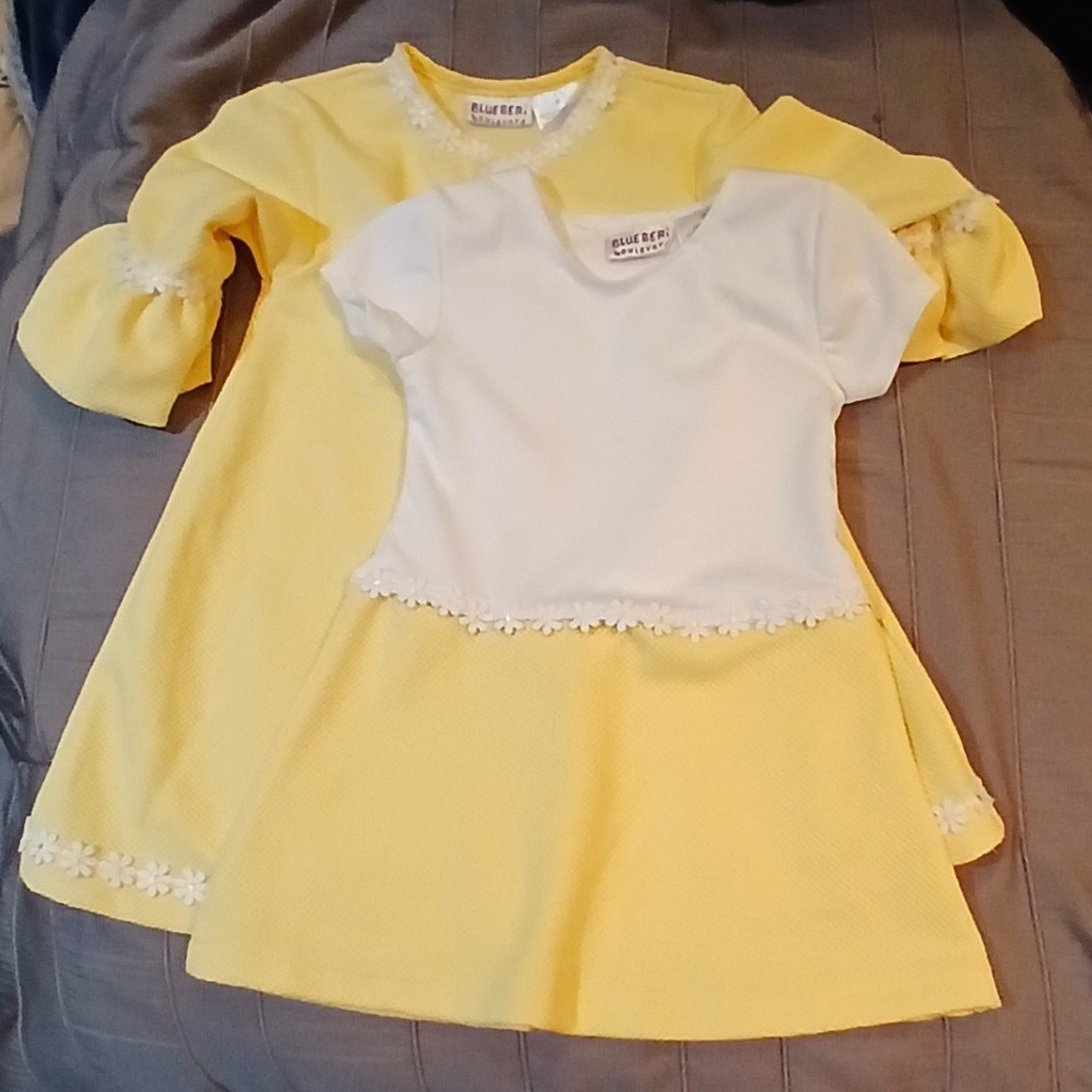 Blueberi Boulevard Girls 2T Yellow White Daisy Dress and Coat 2pc Set